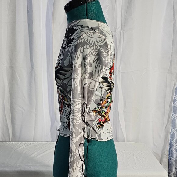 Ed Hardy Tattoo-Print Long-Sleeve Shirt – Size S - Picture 2 of 5